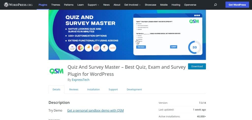 quiz and survey plugin