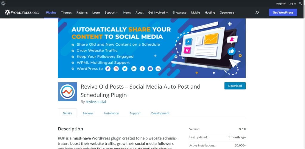 Revive Old Posts, An automation pluginWordPress plugins for social media automation